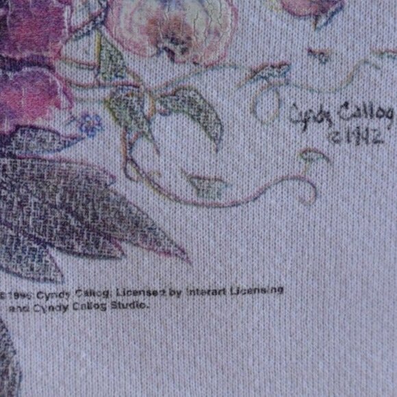 Botanical Bird Print Sweatshirt by Artist Cyndy Callog 1992 XL Pullover - Picture 3 of 7